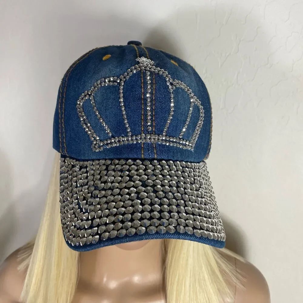 Denim Rhinestone Crown Cap - Picture 4 of 10
